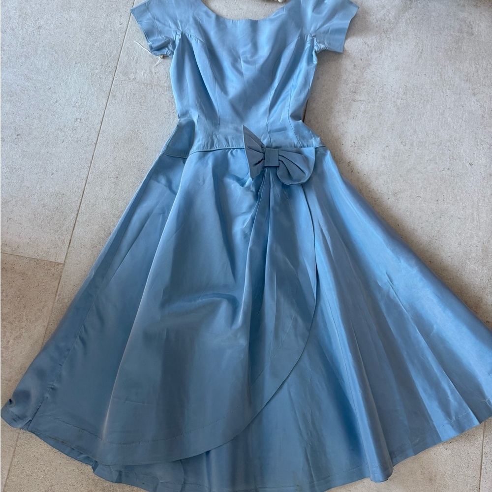Johnathan Logan Blue Taffeta Dress with Bow Detail